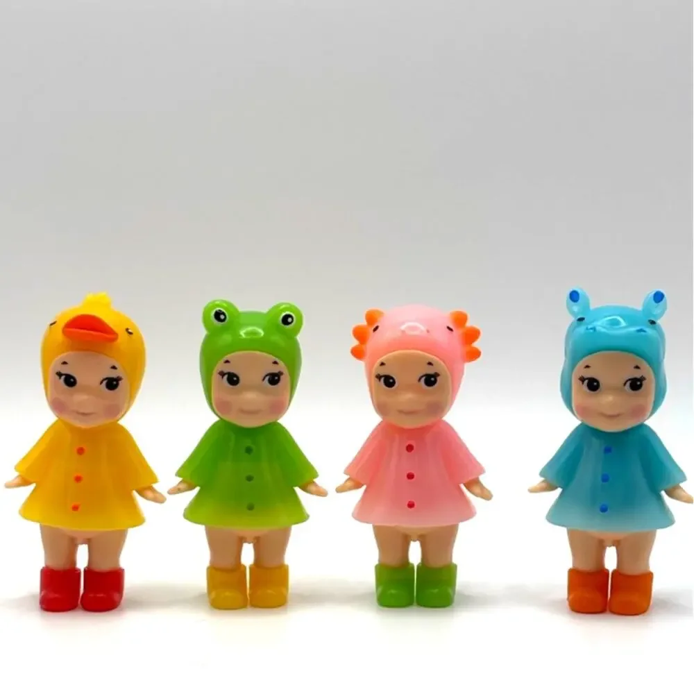 Set of 4 New Unbranded Kewpie/Angle Mini Figures, Rainy Day Costumes, Open Box